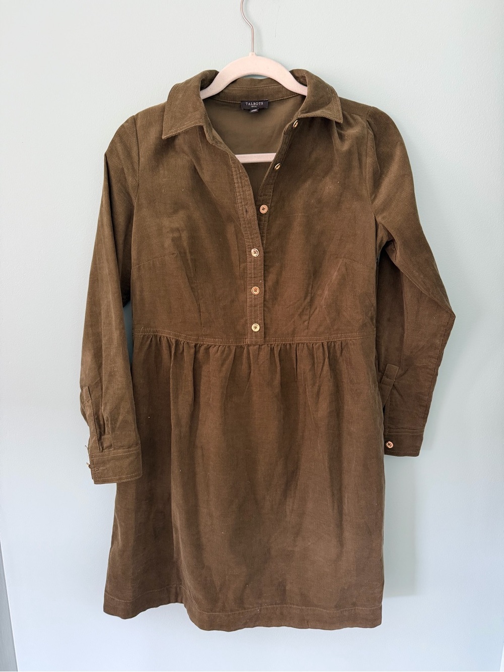 Talbots Olive Green Corduroy Button-Front Dress